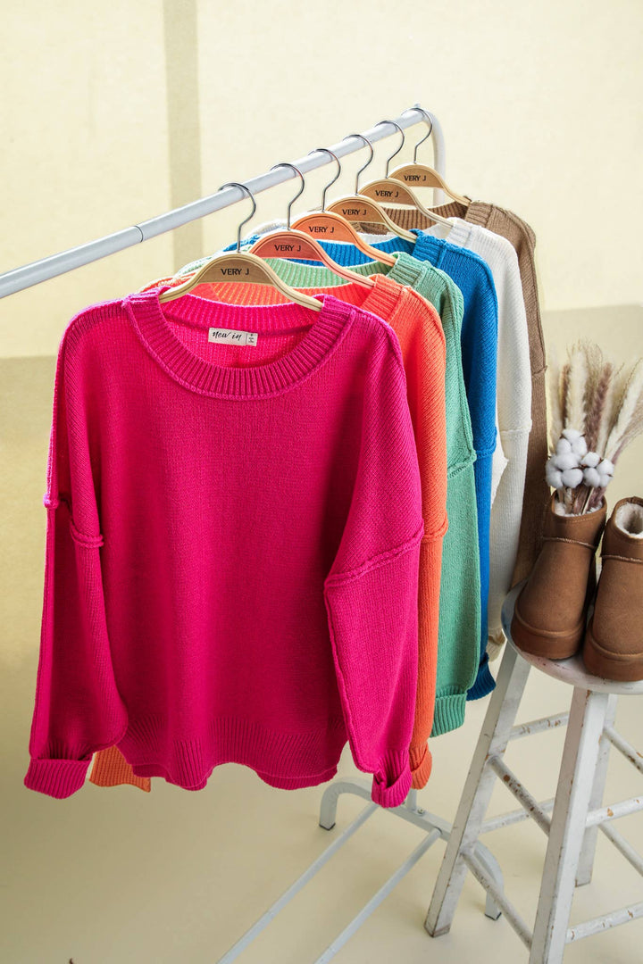 Oversized Basic Solid Sweater Knit Top