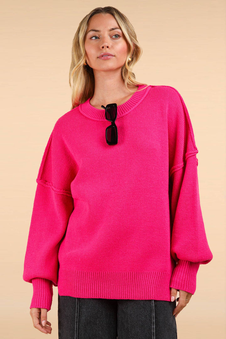 Oversized Basic Solid Sweater Knit Top