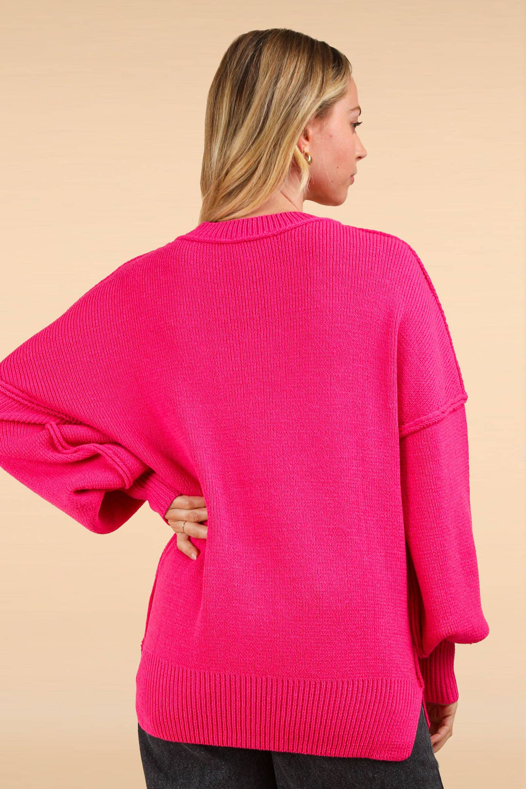 Oversized Basic Solid Sweater Knit Top