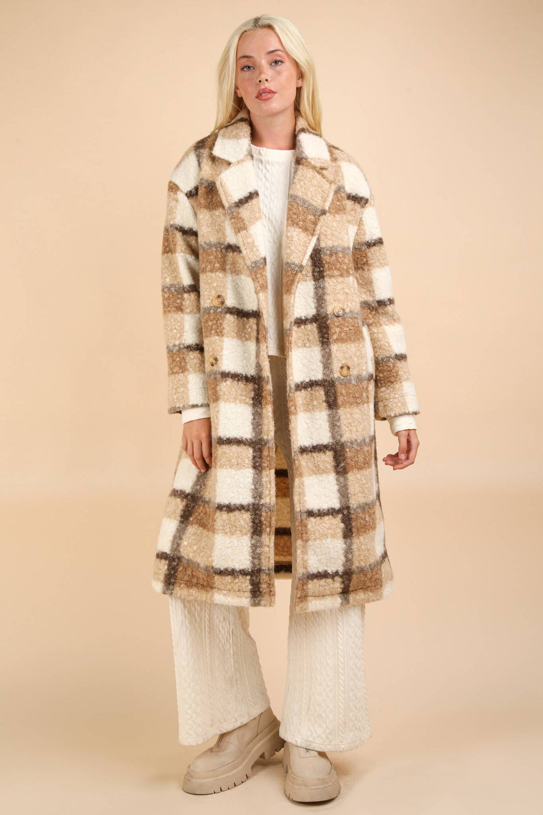 Oversized Plaid Soft Fuzzy Button Down Long Coat