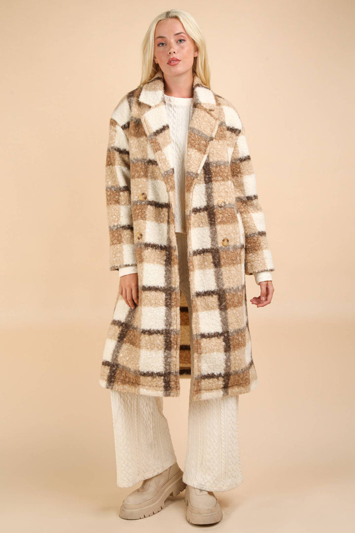 Oversized Plaid Soft Fuzzy Button Down Long Coat