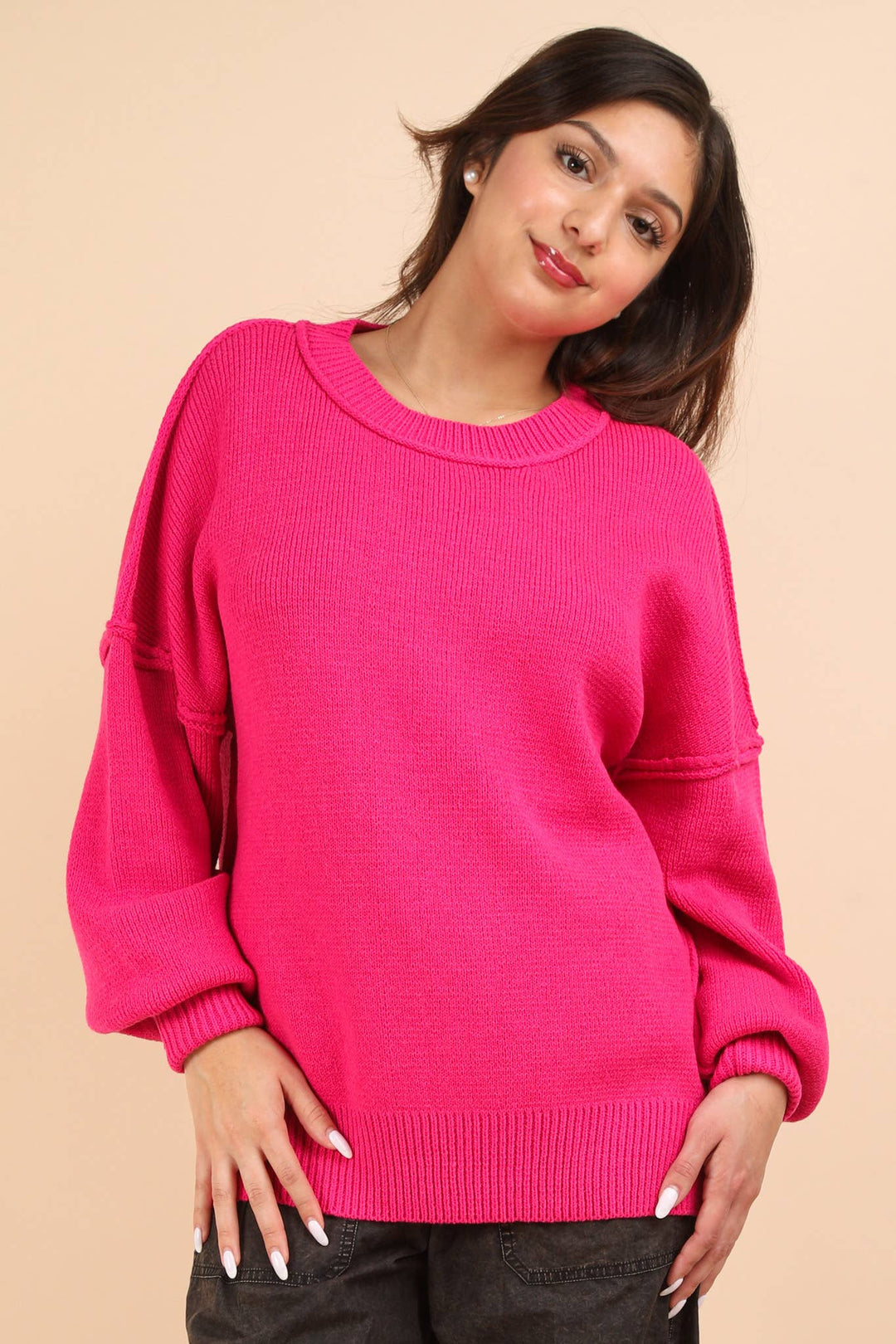 Oversized Basic Solid Sweater Knit Top