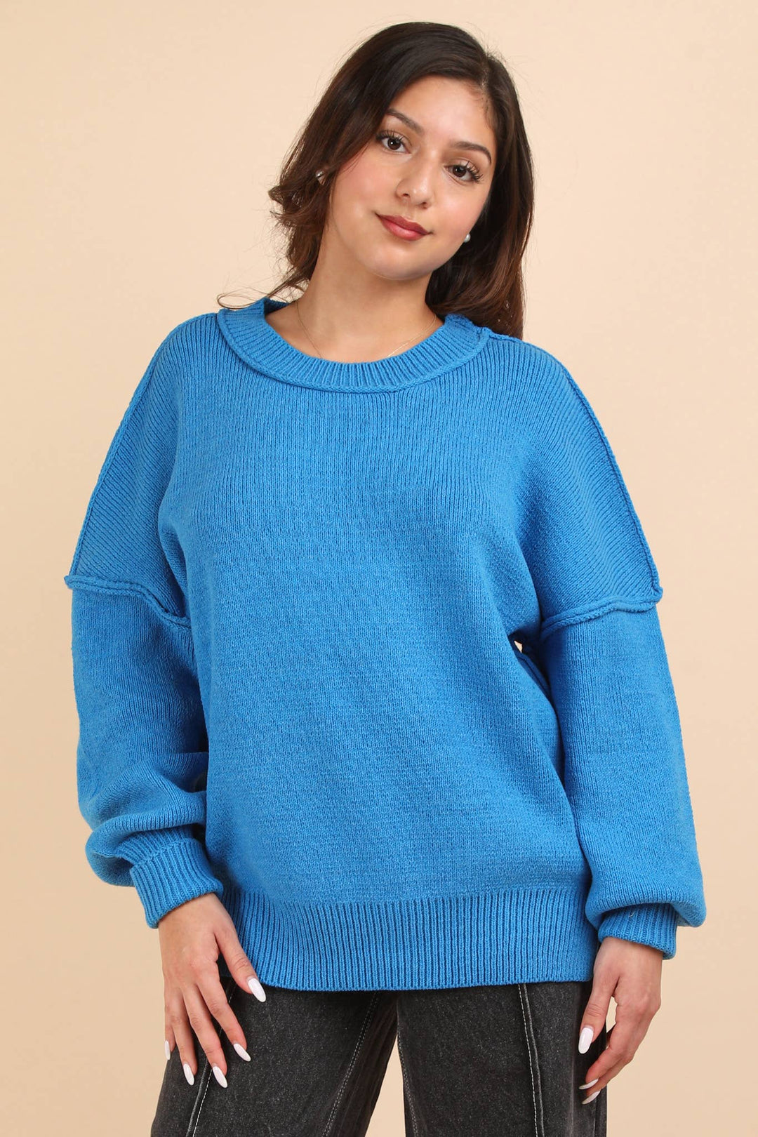 Oversized Basic Solid Sweater Knit Top