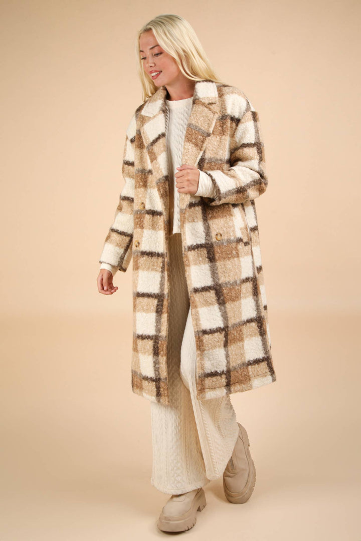 Oversized Plaid Soft Fuzzy Button Down Long Coat