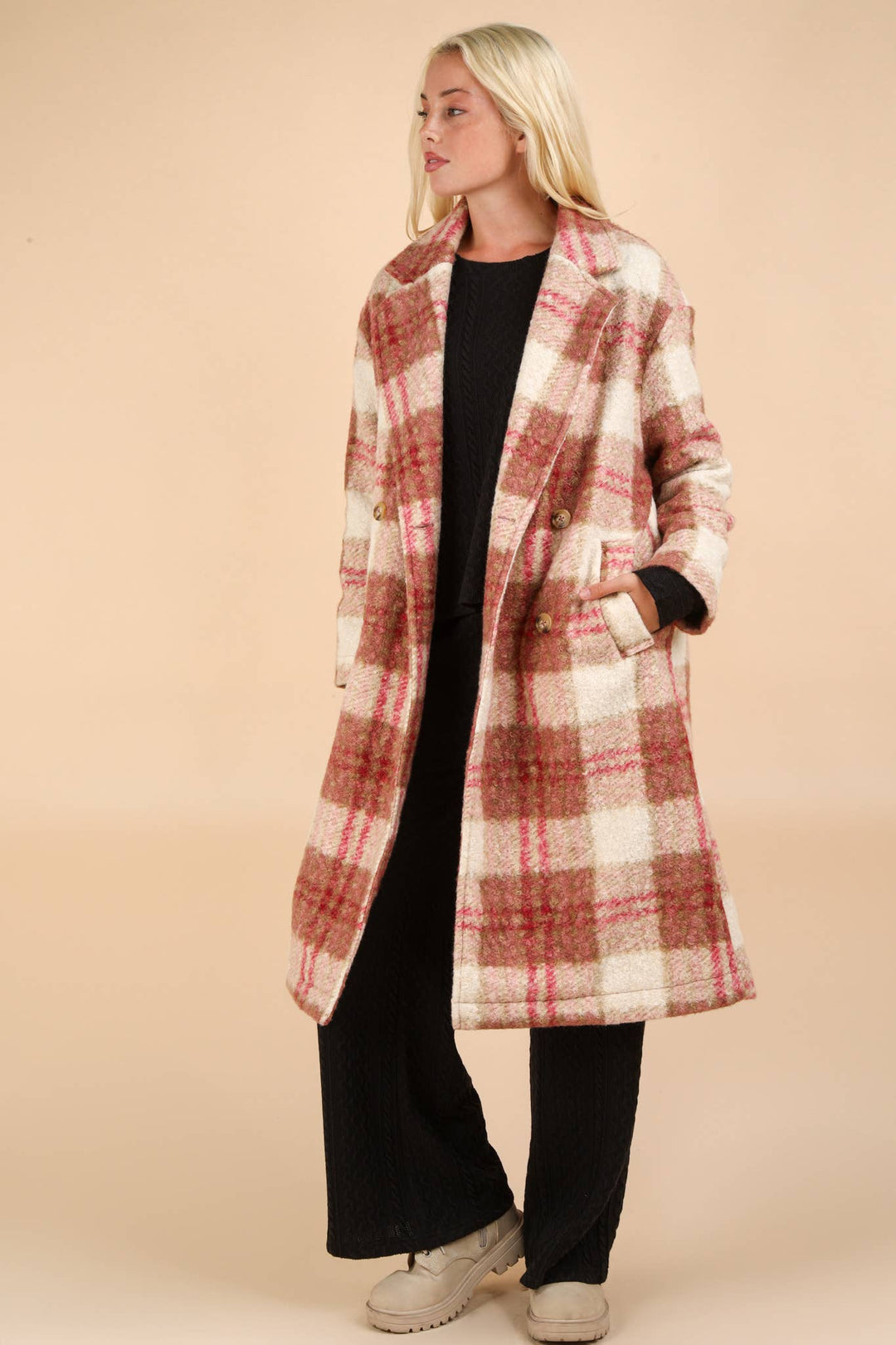 Oversized Plaid Soft Fuzzy Button Down Long Coat