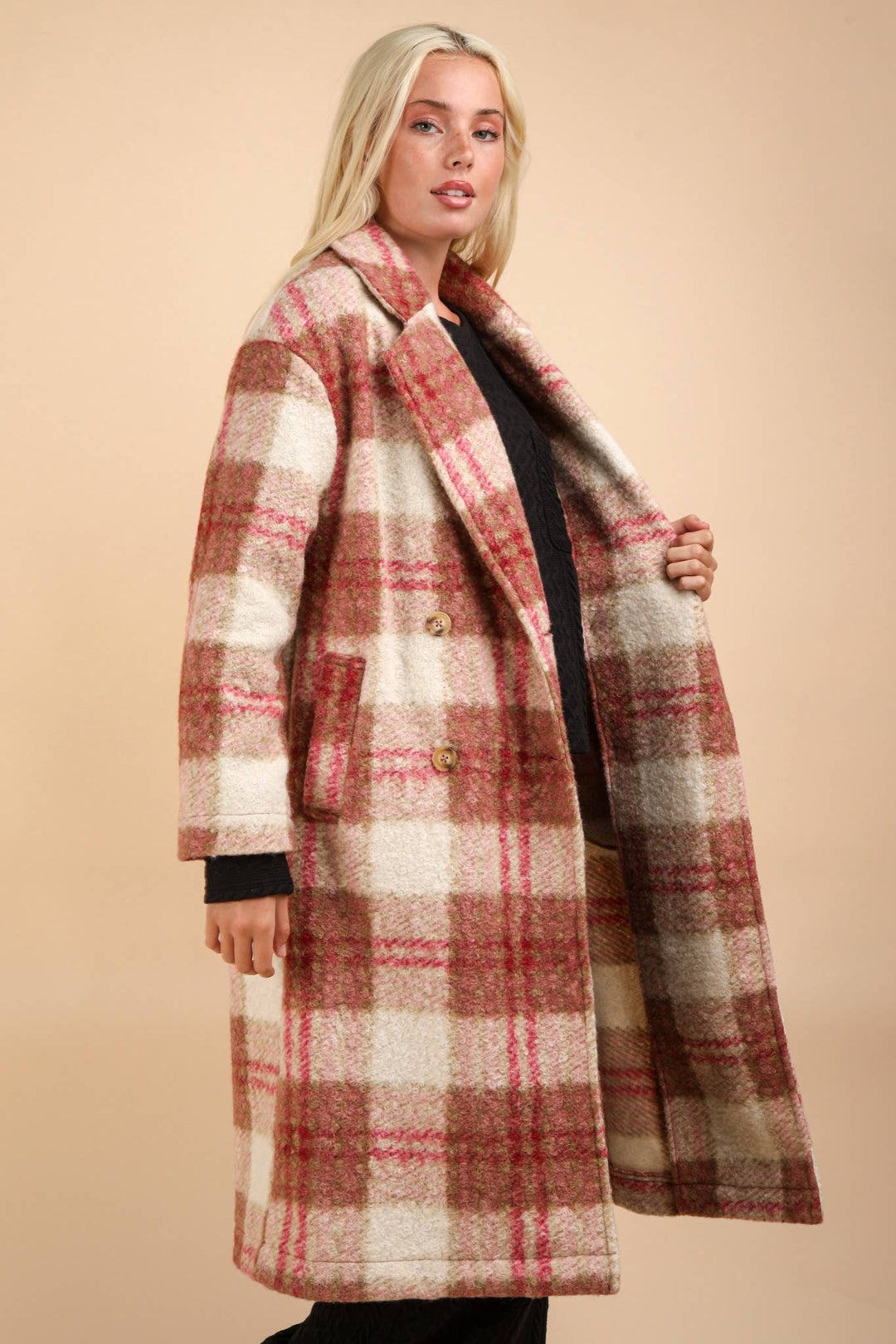 Oversized Plaid Soft Fuzzy Button Down Long Coat