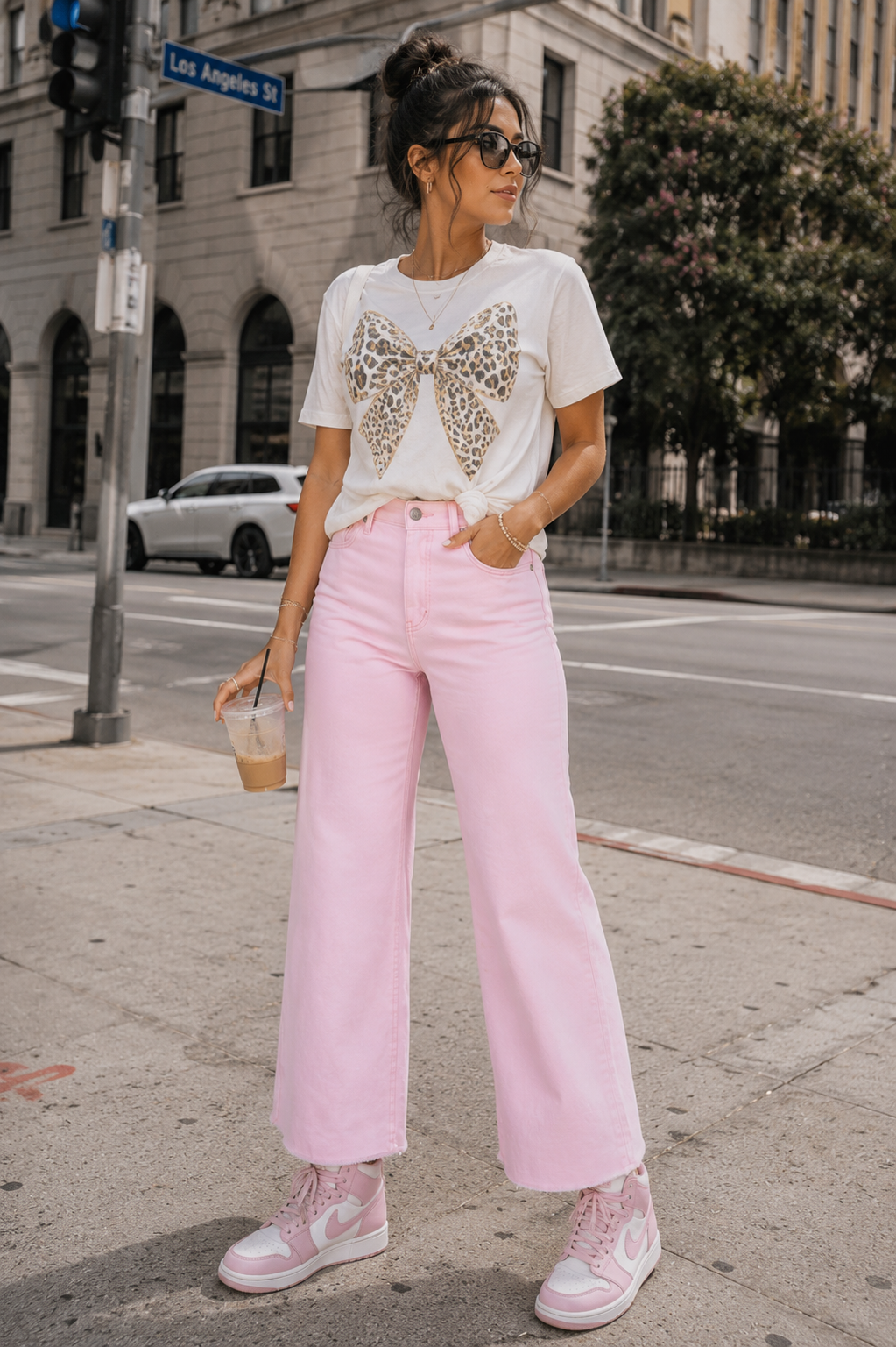 1822 Blush Pink Wide Leg Jeans | Mid Rise Cropped Raw Hem Denim