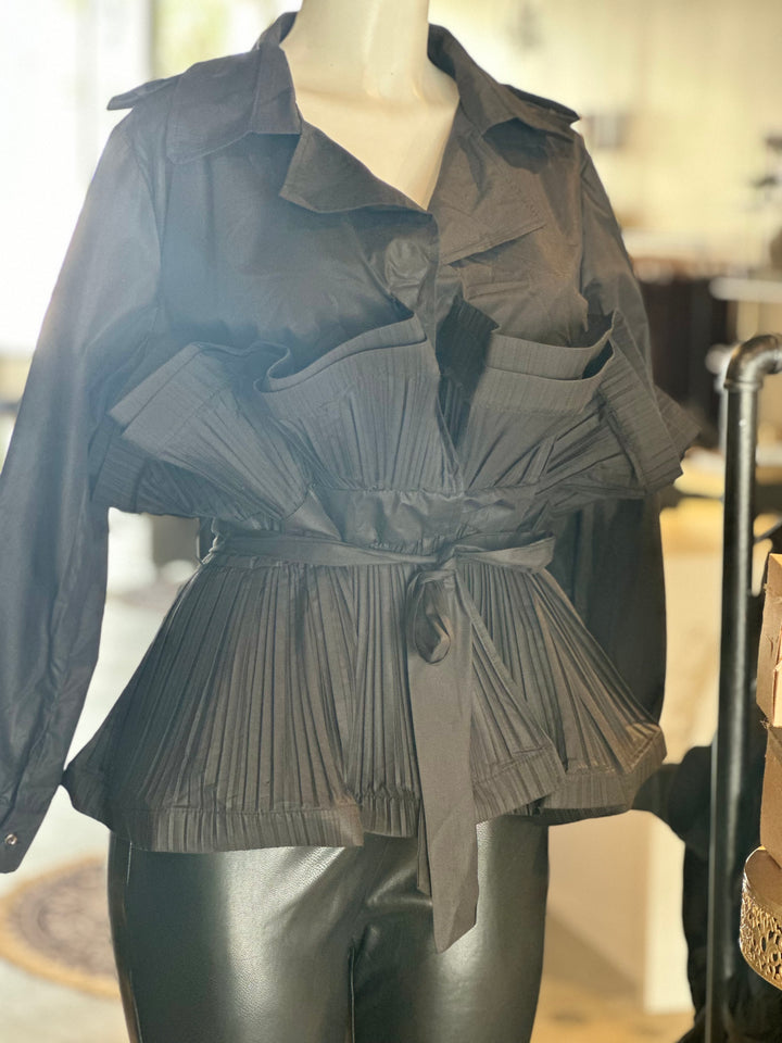 Architectural Pleated Belted Top