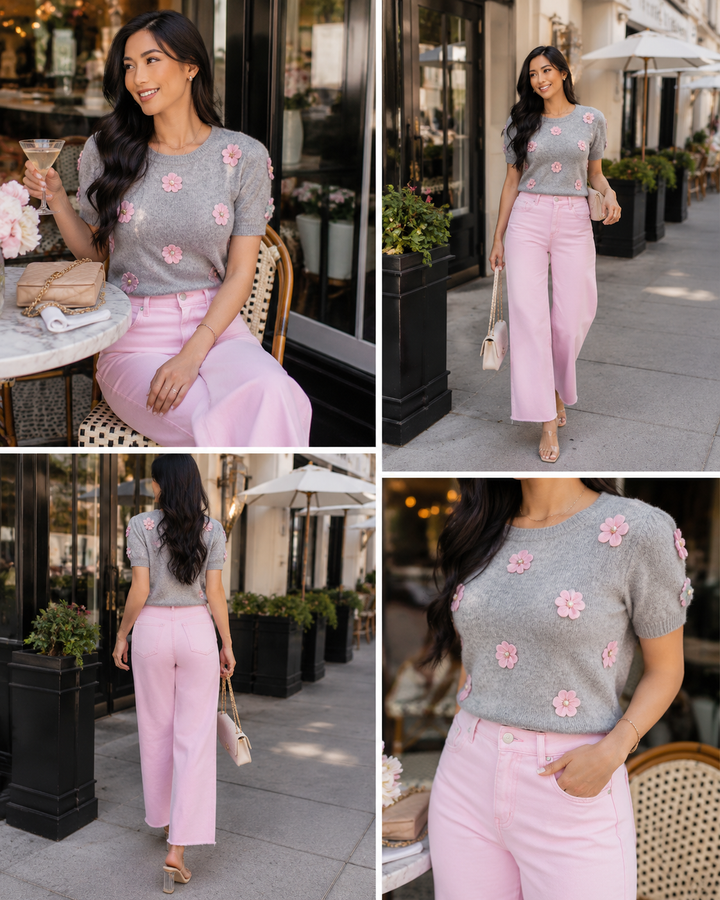 1822 Blush Pink Wide Leg Jeans | Mid Rise Cropped Raw Hem Denim