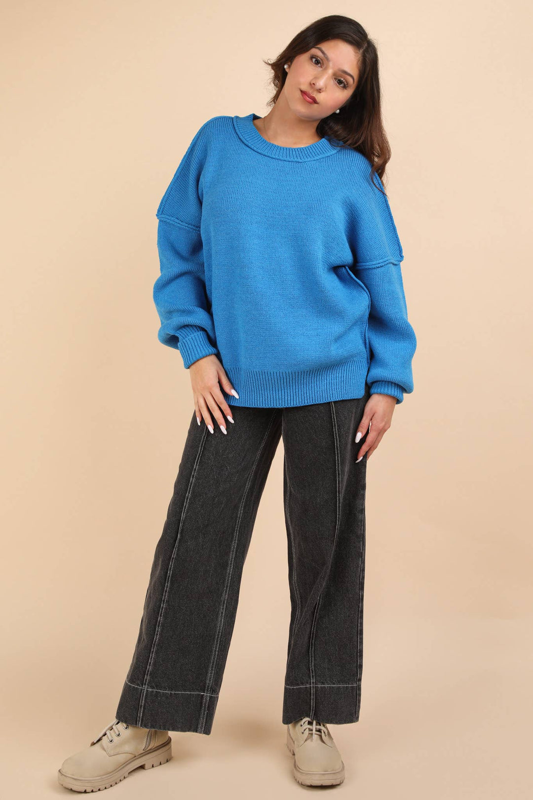 Oversized Basic Solid Sweater Knit Top