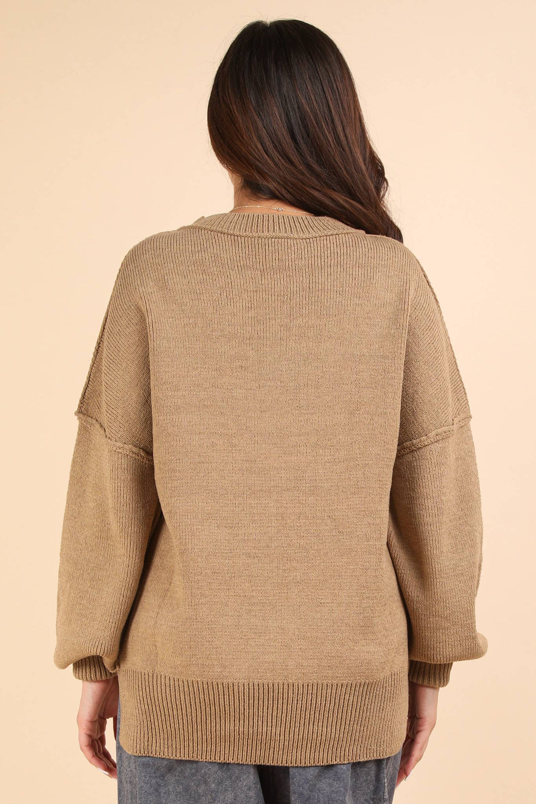 Oversized Basic Solid Sweater Knit Top