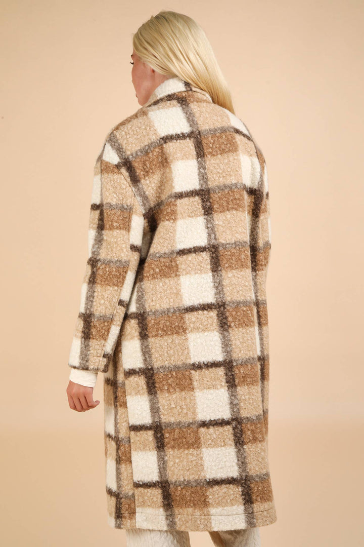 Oversized Plaid Soft Fuzzy Button Down Long Coat