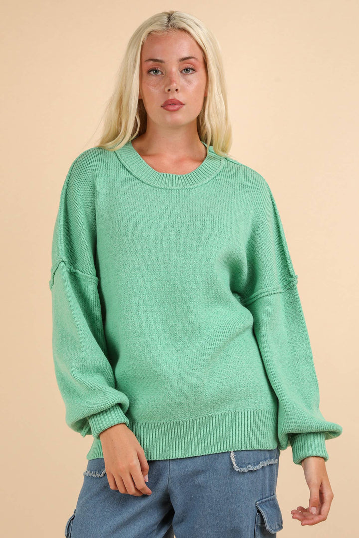 Oversized Basic Solid Sweater Knit Top