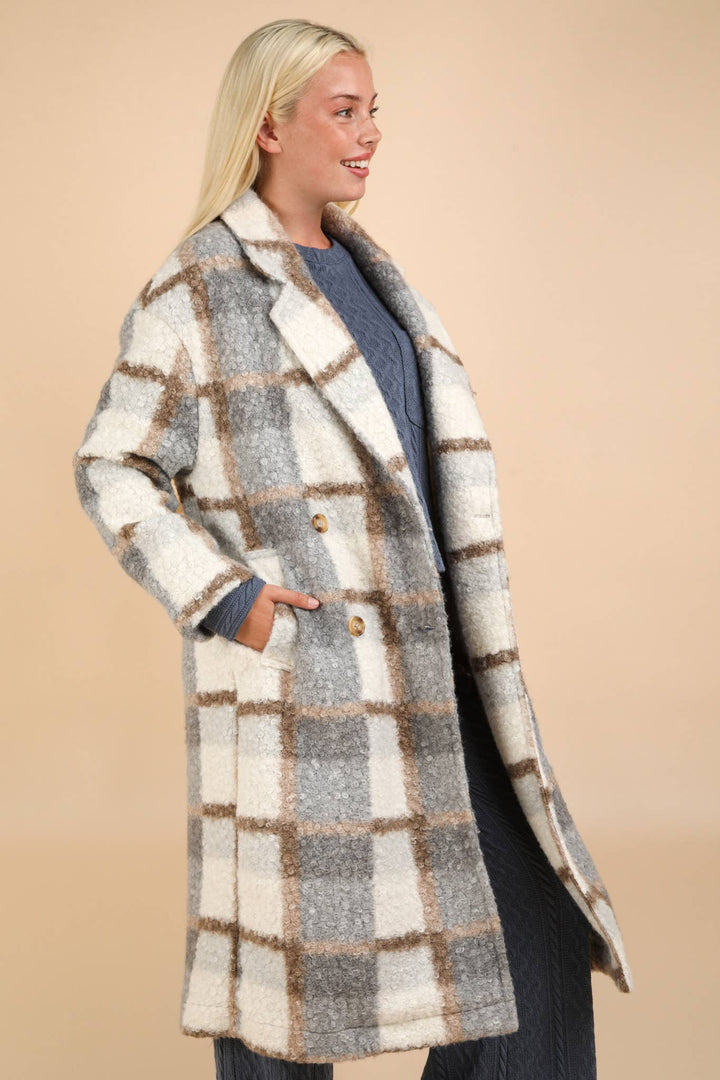 Oversized Plaid Soft Fuzzy Button Down Long Coat