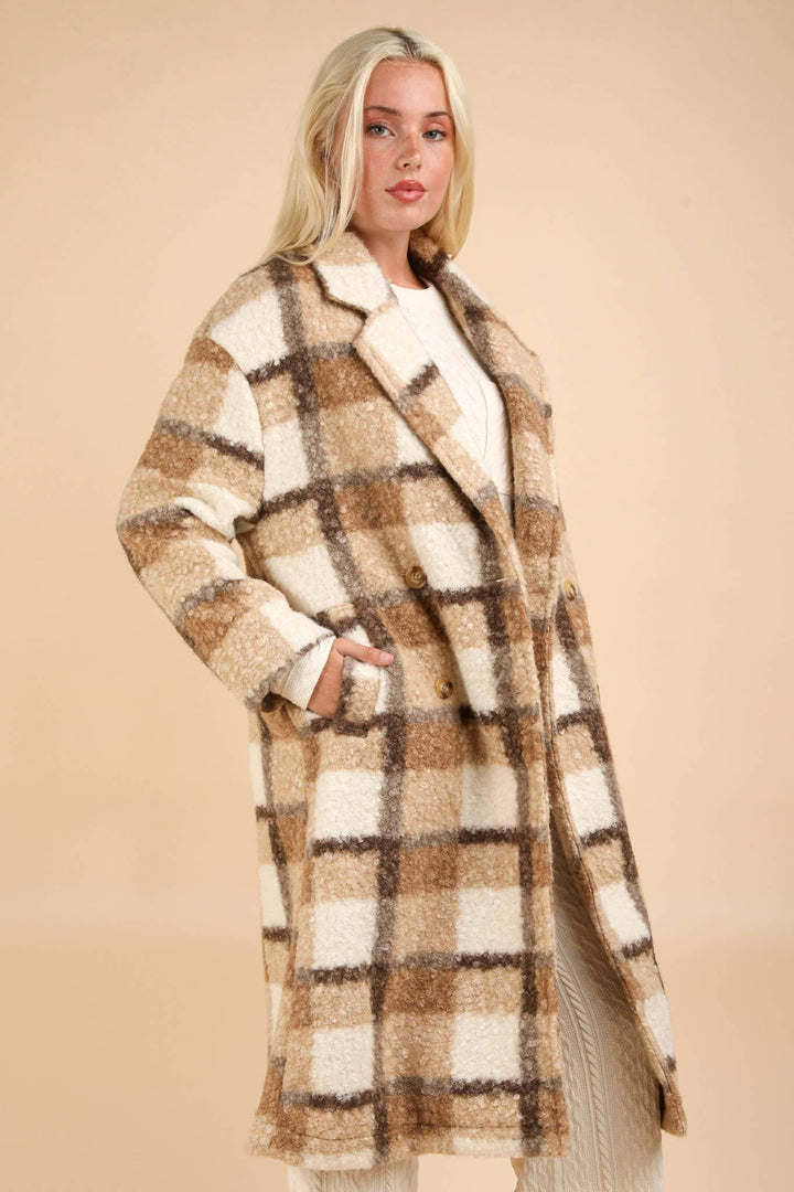 Oversized Plaid Soft Fuzzy Button Down Long Coat